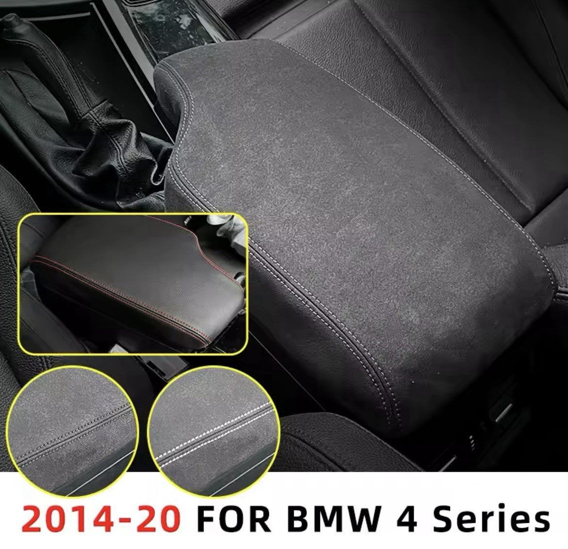 BMW 4 Series F32 F33 F36 2013-2020 PU Leather Armrest Cover White Stitch RHD