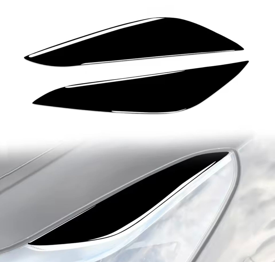 Tesla Model 3 Model Y 2017-2023 Gloss Black Headlight Eyelids Eyebrows 2pcs
