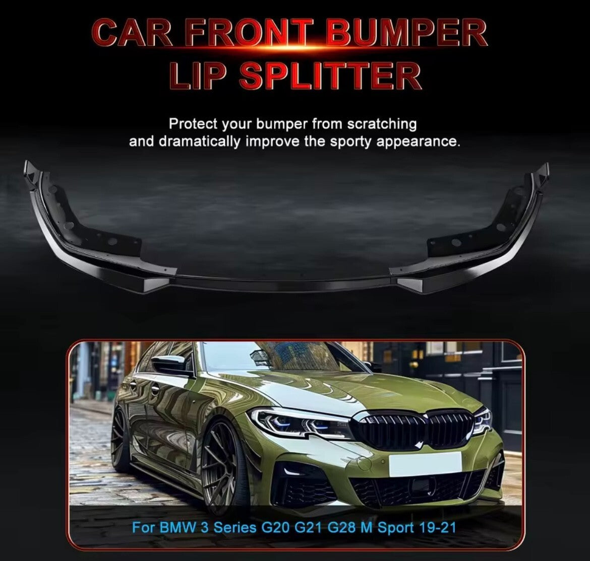 BMW 3 Series G20 G21 G28 2019-2021 M Sport Gloss Black Front Splitter Kit