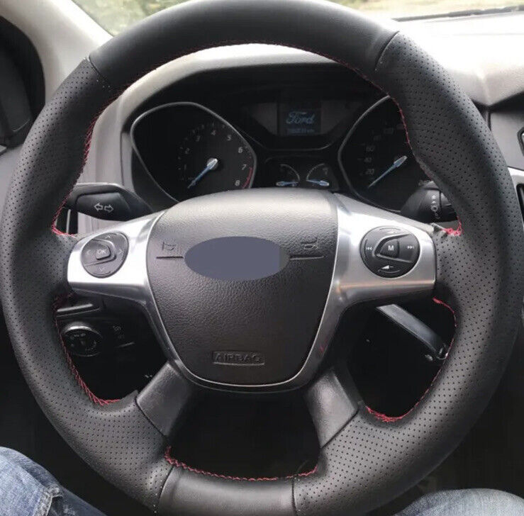 Ford Focus Kuga C-Max Leather Steering Wheel Cover Red Stitch Thread Self Stitch