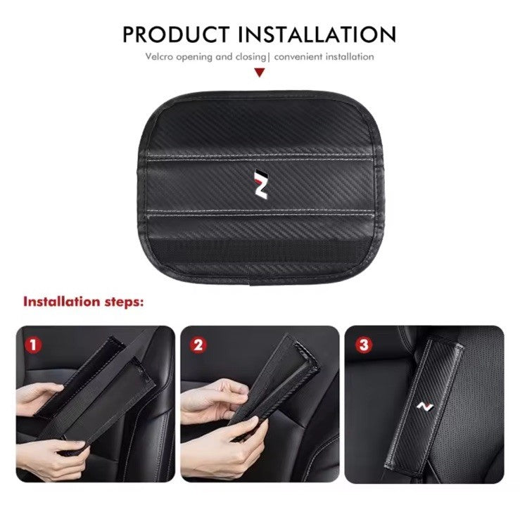 Hyundai i30 i20 Kona Tucson N PU Leather Seatbelt Shoulder Cover Pads Black Red