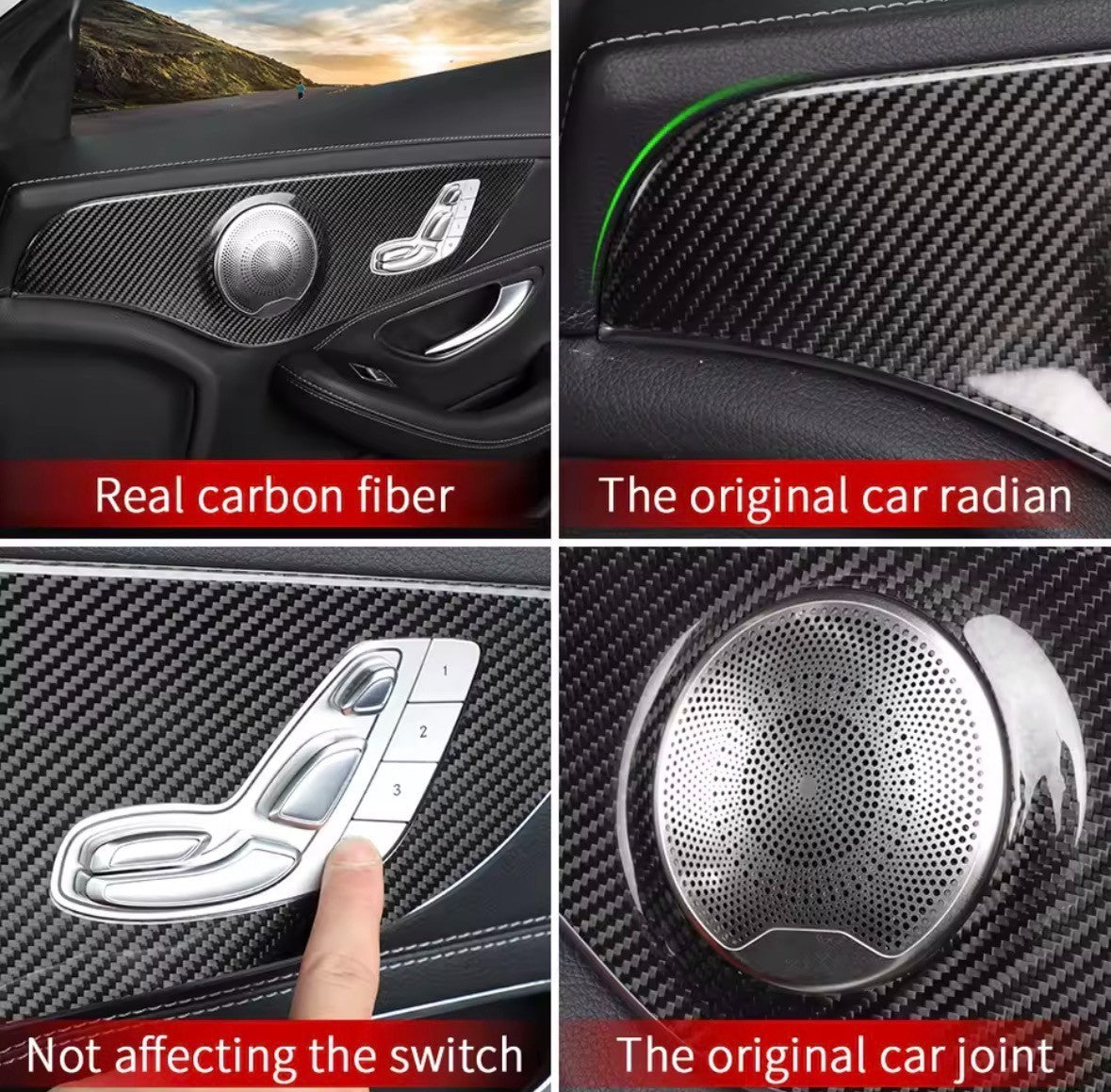 Carbon Fibre Door Card Panel Trim Cover For Mercedes C Class C205 2015-2023 - A