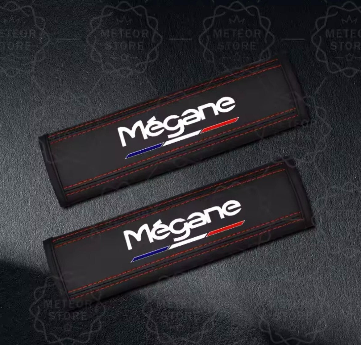 Renault Megane PU Leather Seatbelt Shoulder Cover Pads Black & Red 2pcs Interior
