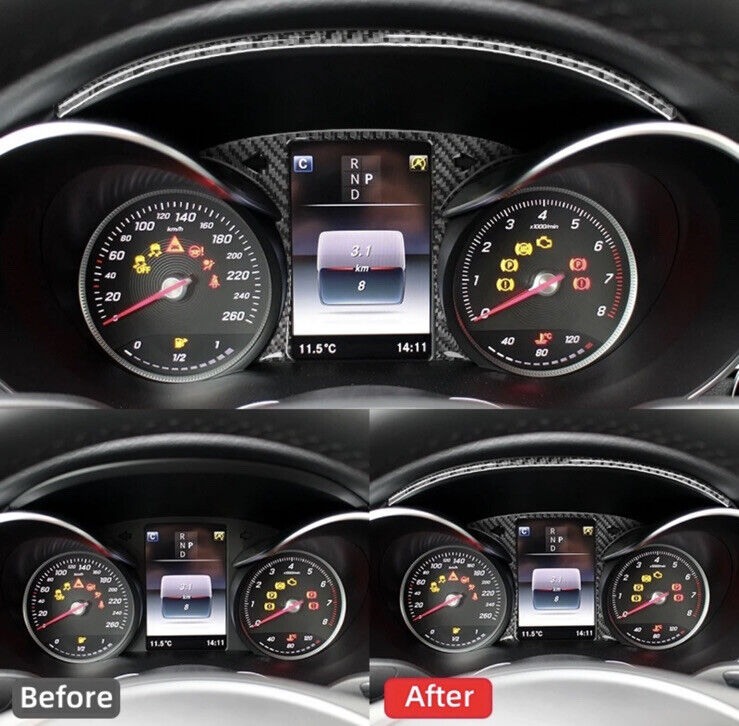 Mercedes C Class W205 Carbon Fibre Dashboard Speedometer Surround Trim Set 2pcs