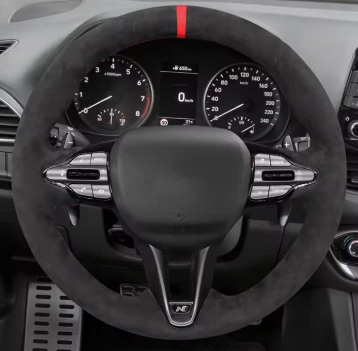 Hyundai I30 Kona Veloster N Suede Steering Wheel Cover Self Stitch Red Thread