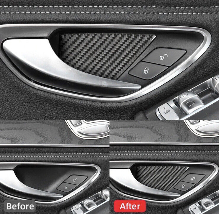 Carbon Fibre Interior Door Handle Inserts For Mercedes C Class W205 2015-2018