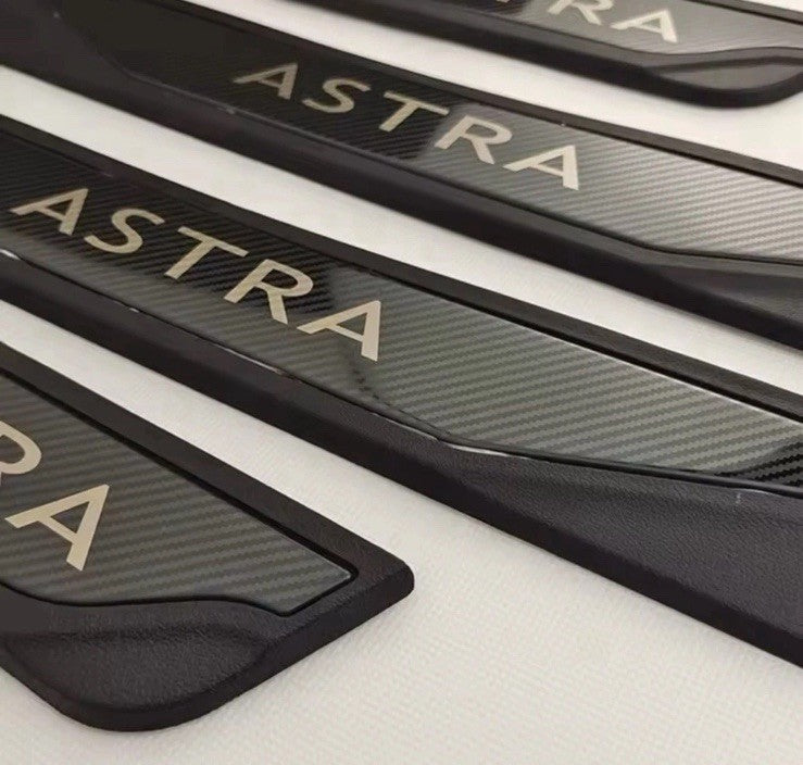 Vauxhall Astra Stainless Steel Carbon Door Sill Protectors Scuff Plates 4pcs