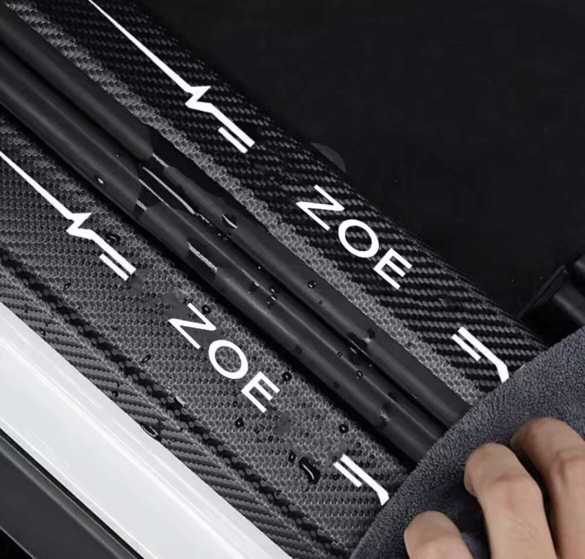 Renault Zoe Carbon Fibre Effect Vinyl Adhesive Door Sill Overlay Strips 4pcs