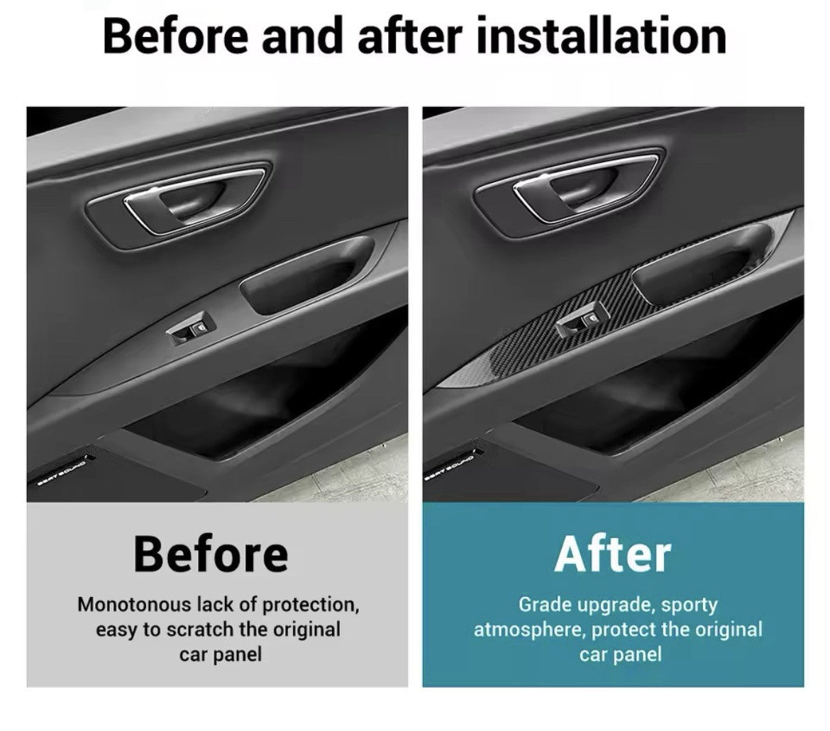Seat Leon MK3 2013-2020 Carbon Fibre Door Control Panel Trim Covers Window Contr
