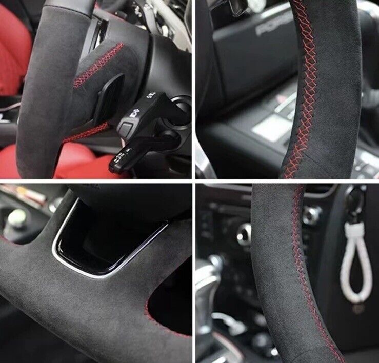 Mercedes A B C CLA Class Suede & Leather Steering Wheel Cover Red Stitch & Line