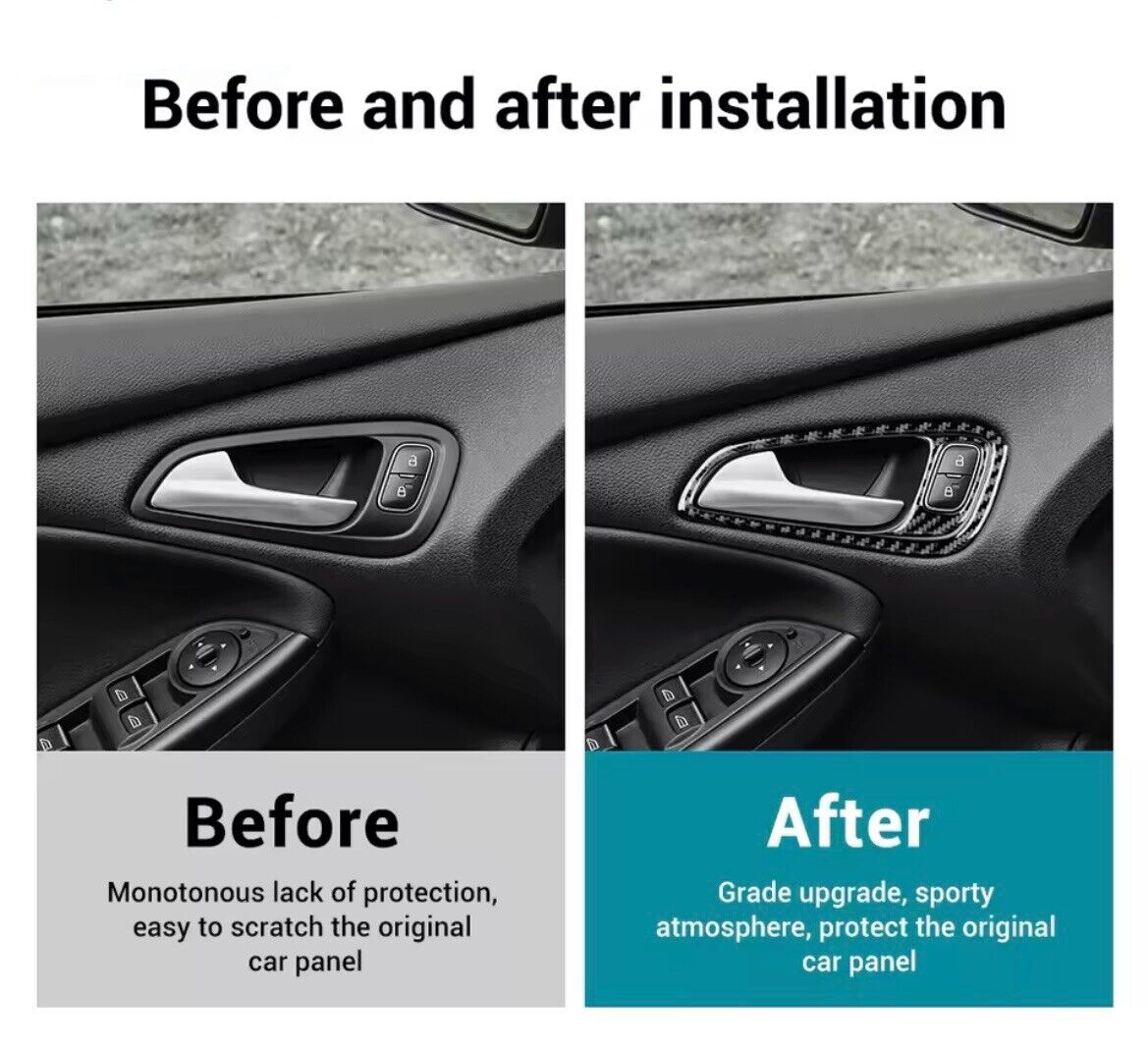 Ford Focus MK3.5 2015-2018 Carbon Fibre Interior Door Handle Surround Trim 4pcs