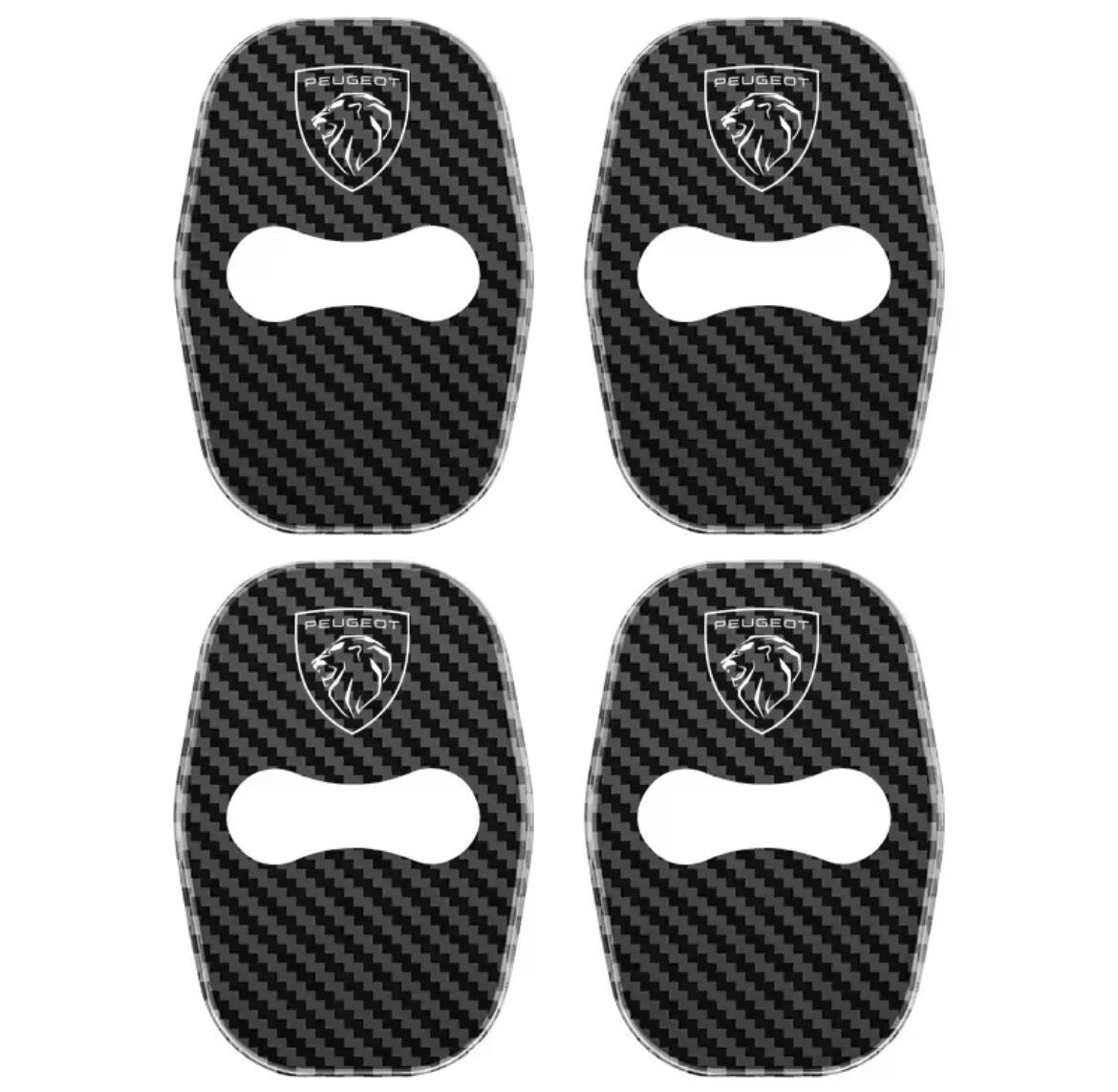 Peugeot Carbon Fibre Effect Stainless Door Lock Catch Protector Covers 4pcs
