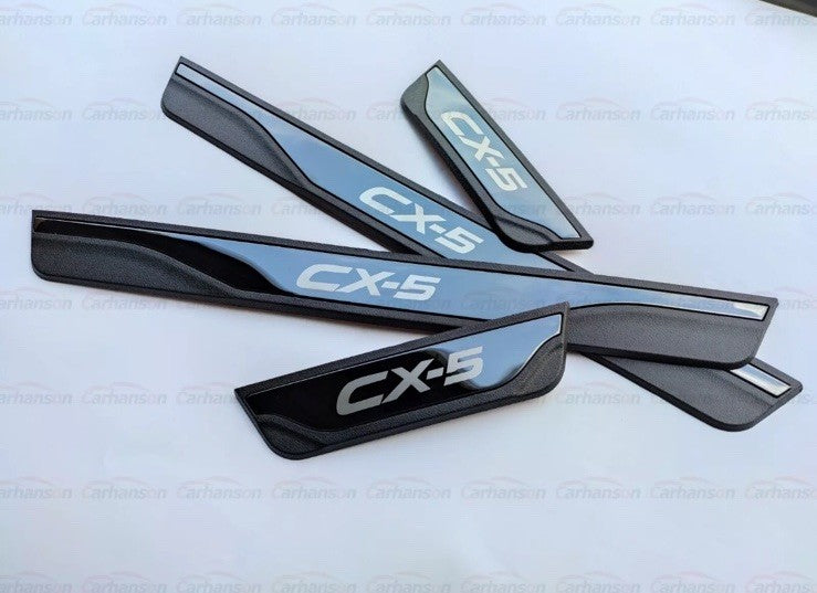 Mazda CX5 CX-5 Car Door Sill Protector Scuff Plates Black Stainless Steel 4pcs