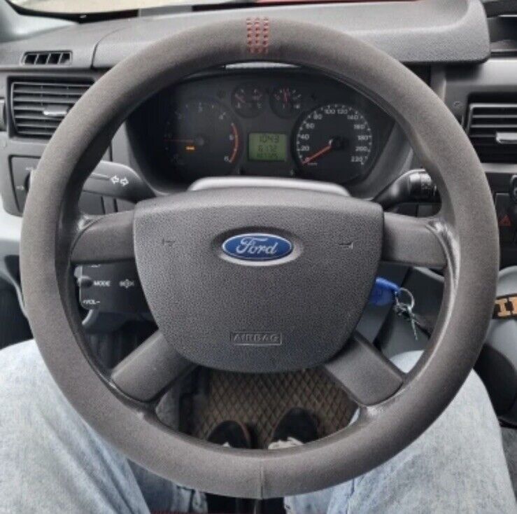 38cm Black Suede Steering Wheel Cover With Red Centre Line Marker Universal Fit