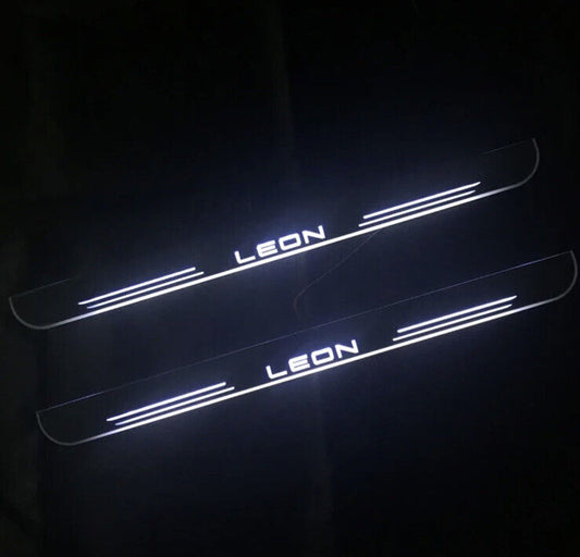 Seat Leon Chrome LED Door Sill Protector Strips Scuff Plates Kick Plate Pedals