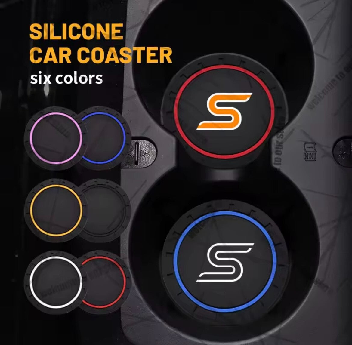 Ford Fiesta Focus Zetec S Anti-Slip Drink Coaster Mat Black Orange Blue 2pcs