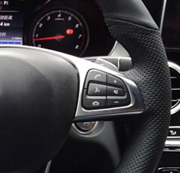 Mercedes A B C CLA E GLA Class Black Leather Steering Wheel Cover Self Stitch