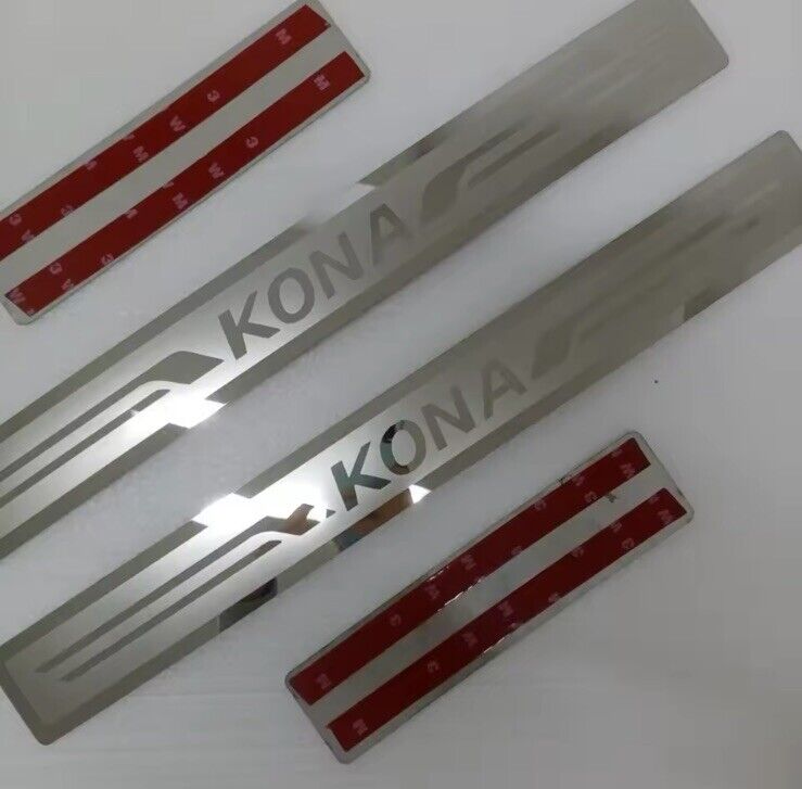Hyundai Kona Stainless Steel Door Sill Protector Strips Scuff Plates Chrome 4pcs