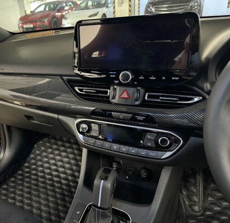 Carbon Fibre Effect Central Dash Trim Overlay For Hyundai I30 N MK3 2018-2023