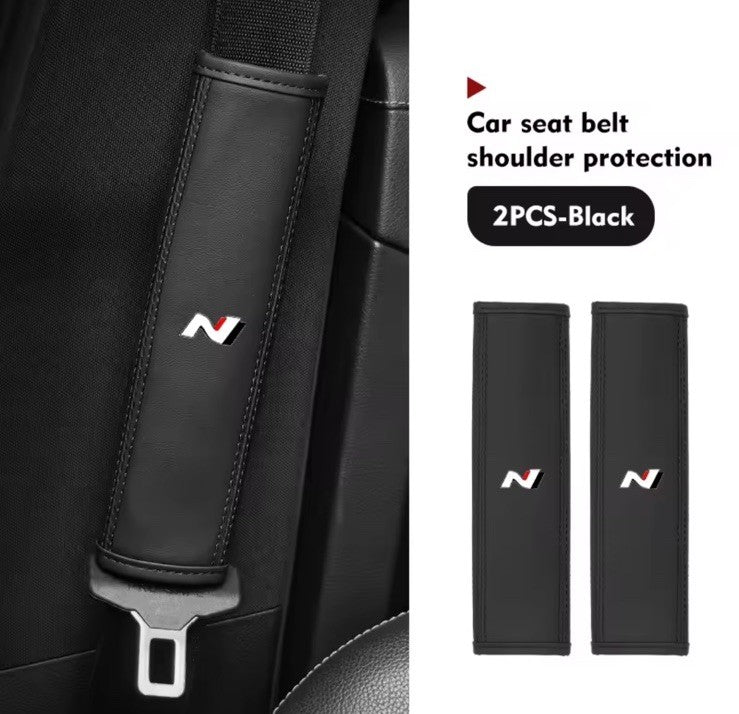 Hyundai i30 i20 Kona Tucson N PU Leather Seatbelt Shoulder Cover Pads Full Black