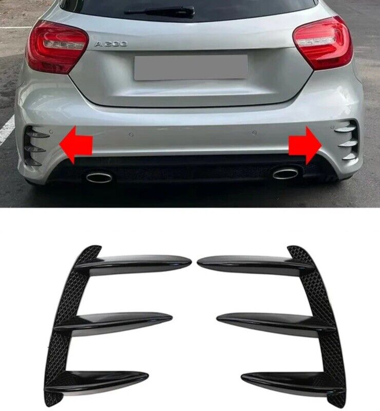 Mercedes A Class 2013-2018 Rear Bumper Grille Vent Canards Fins Gloss Black