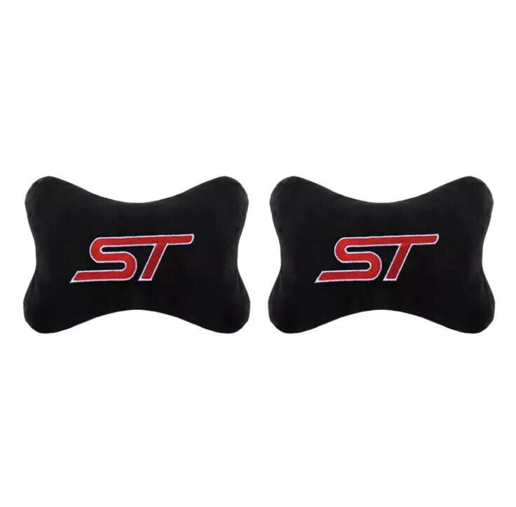 2pcs ST Headrest Pillows For Ford Fiesta Focus Mondeo Puma ST Black & Red