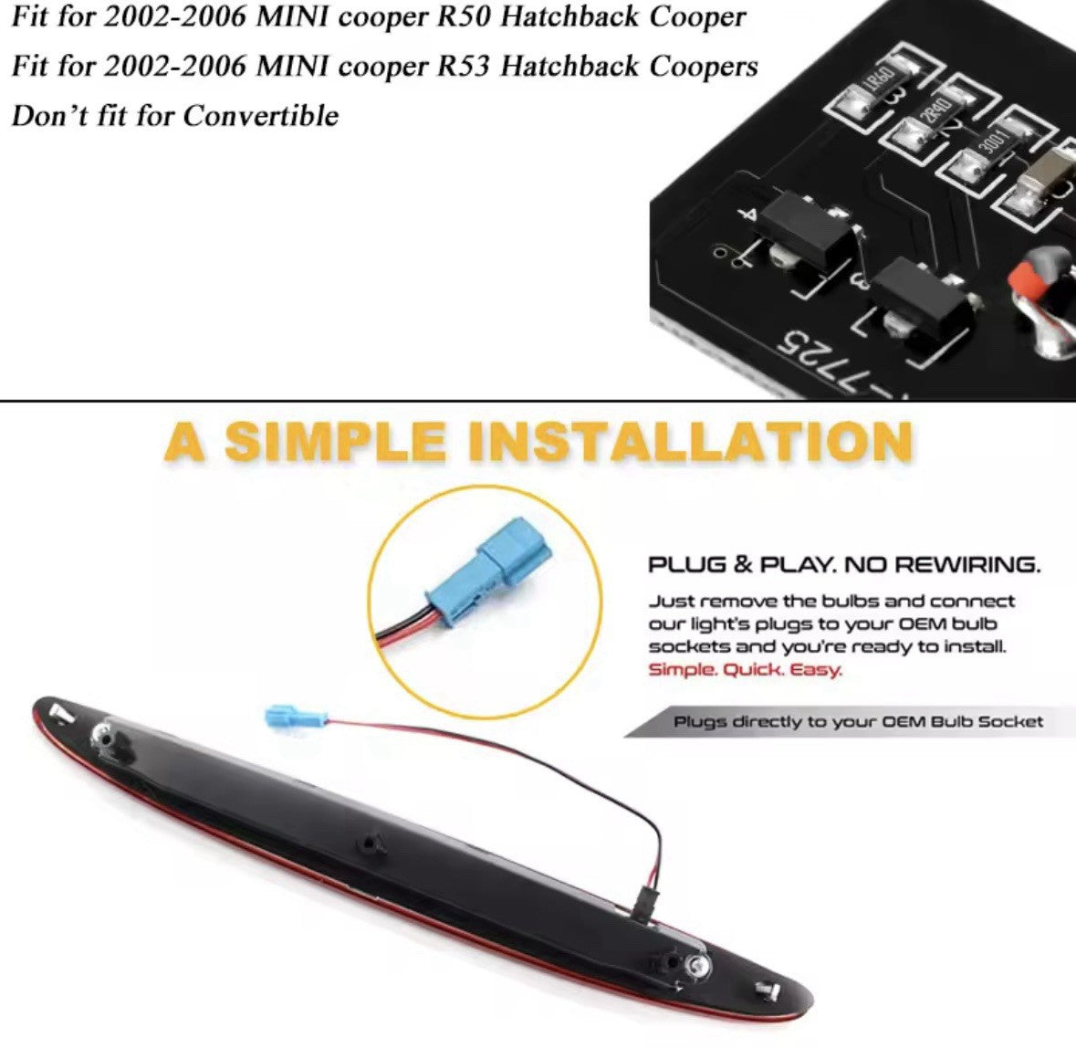 Mini Cooper R50 R53 Red Lens Union Jack LED Top Rear Central Third Brake Light