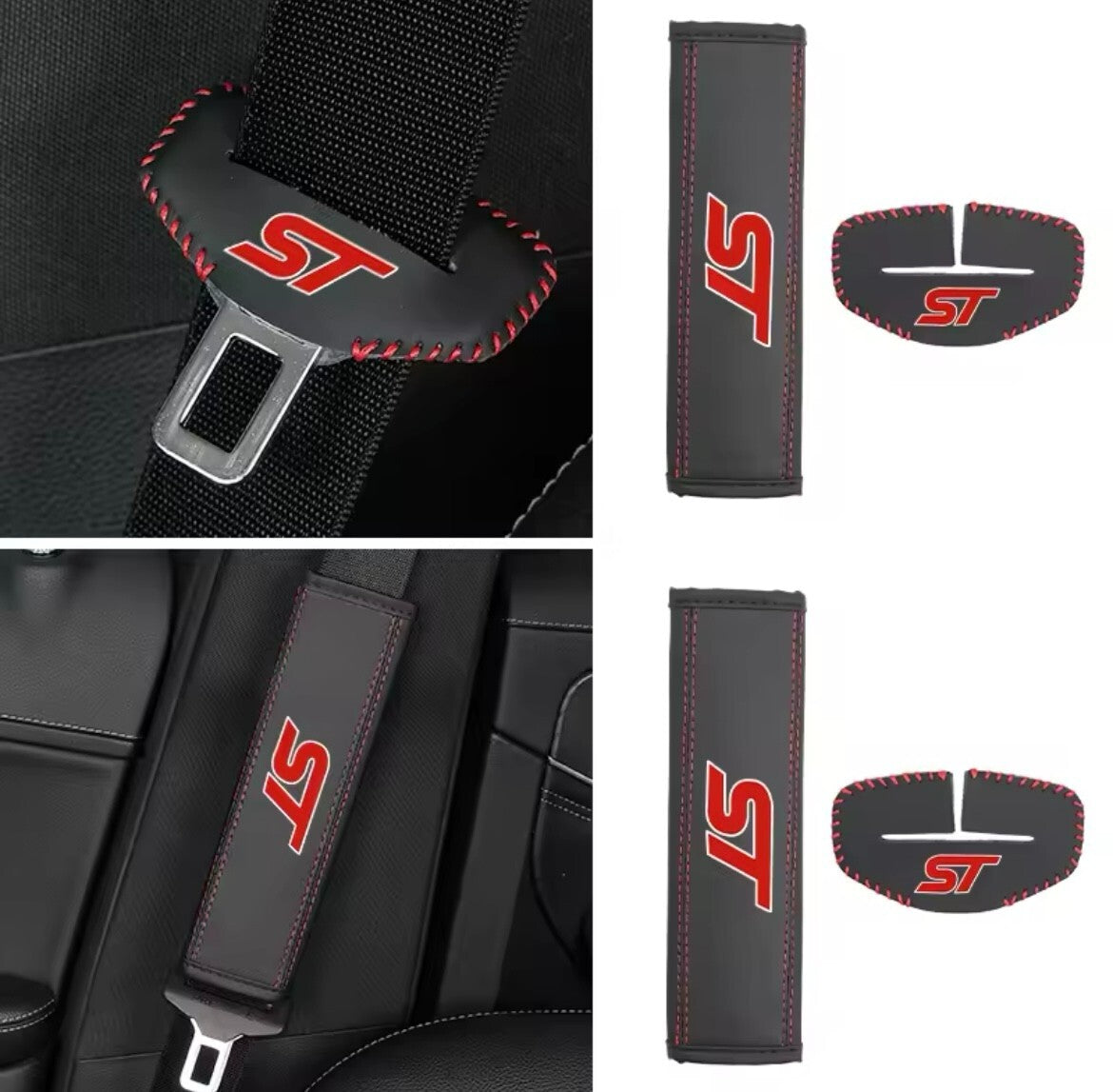 Ford ST Seatbelt Shoulder Pads + Buckle Covers For Ford Fiesta Focus Puma ST 4pc