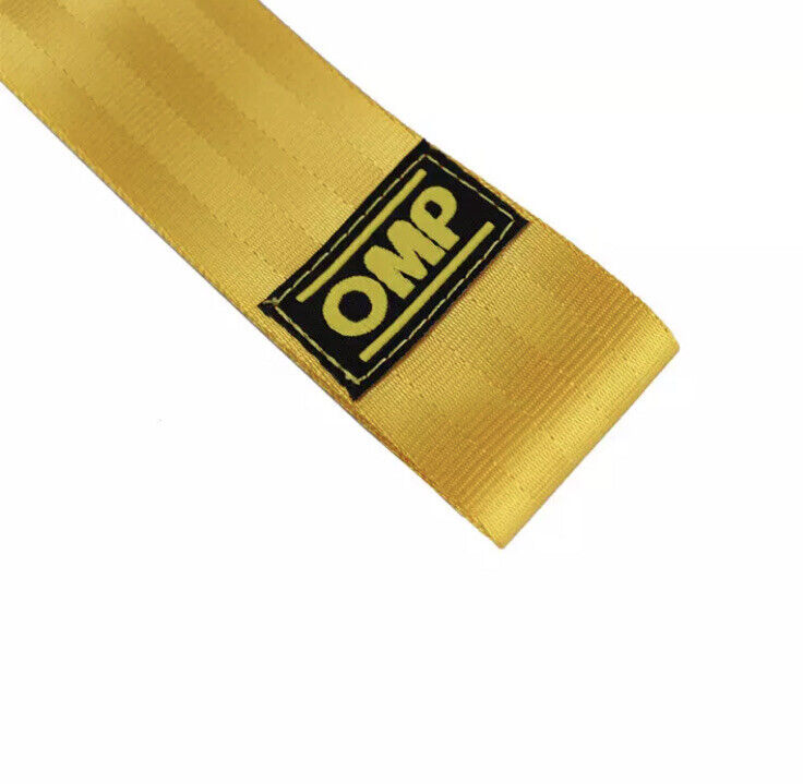 OMP Racing Tow Strap 28cm Yellow Nylon With Fixing Bolt JDM Style Tow Rope 2T