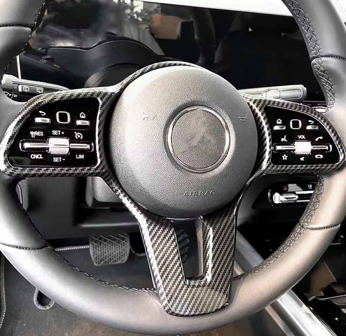 Mercedes A B C E Class CLA GLA GLC GLE 2019-2022 Carbon Fibr Steering Wheel Trim