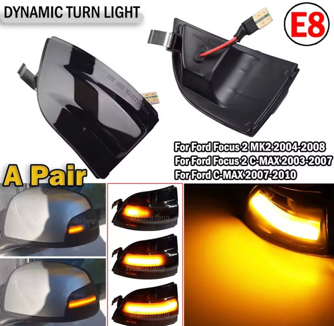 Ford Focus MK2 2004-2008 C-Max Dynamic LED Sequential Mirror Indicators Smoked