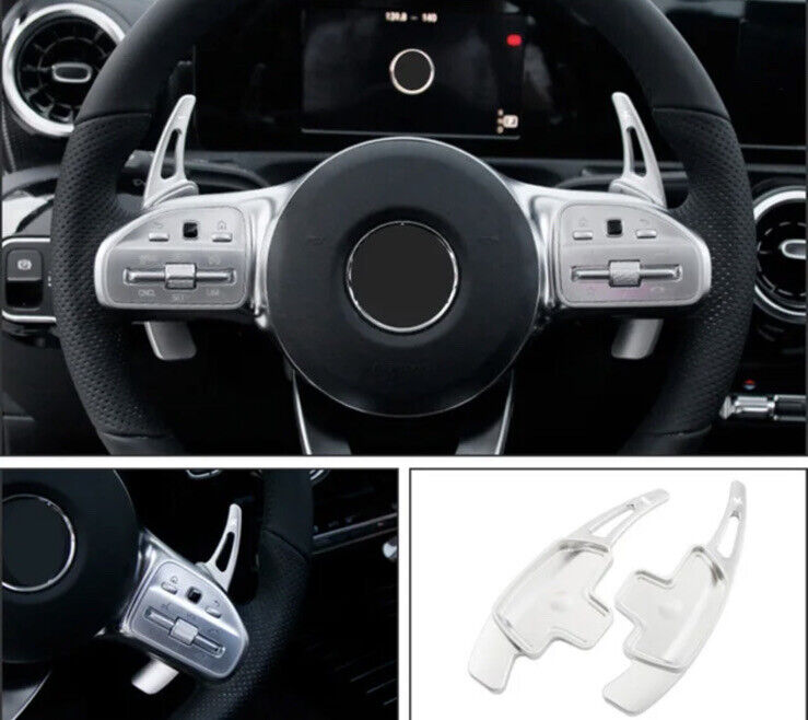 Mercedes Benz A B C CLA GLA Class Steering Wheel Paddle Shift Extensions Silver