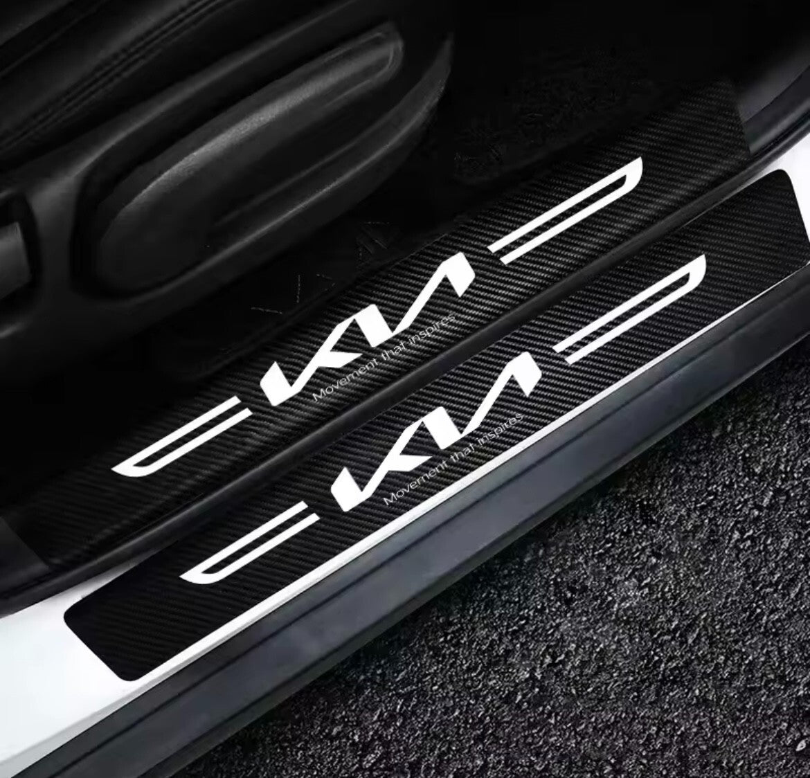 New Kia Carbon Fibre Effect Car Door Sill Protector Strips Vinyl 4pcs