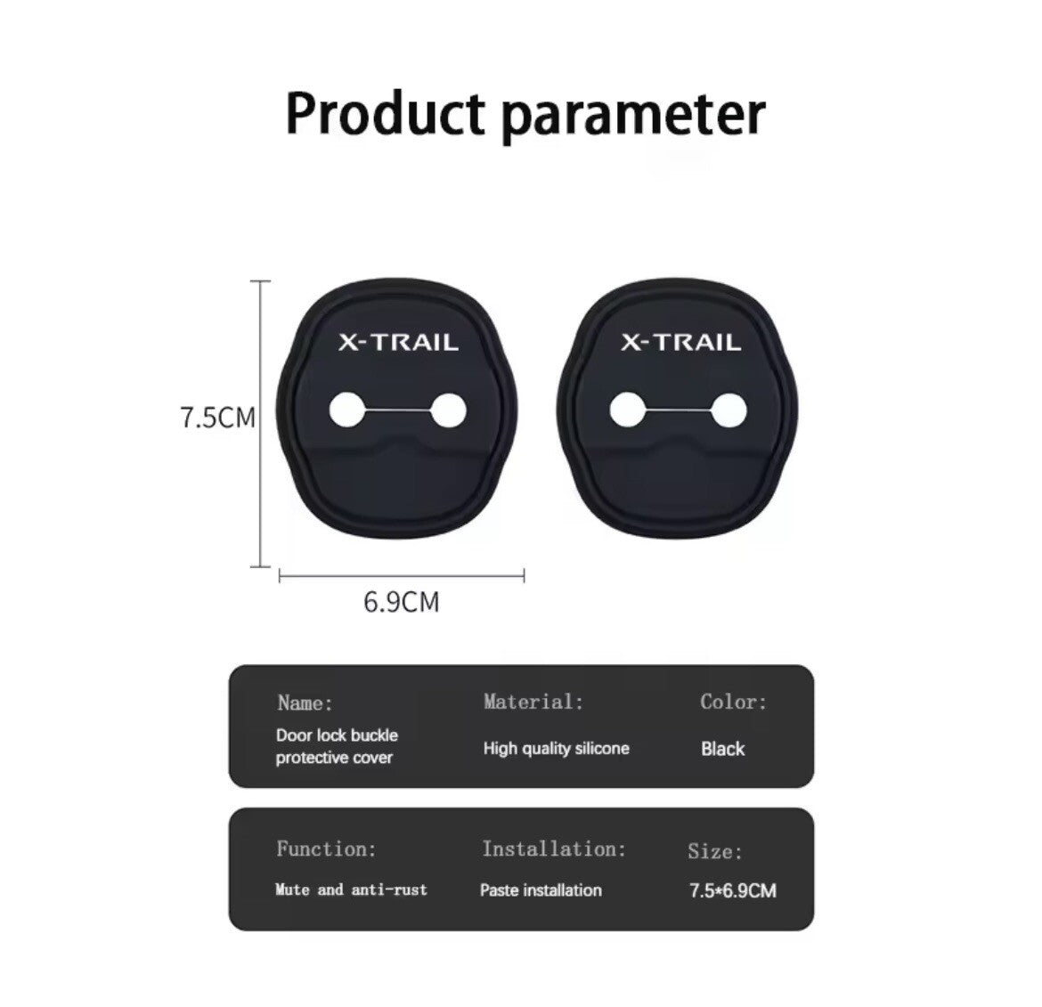Nissan X-Trail Black Silicone Door Lock Catch Protector Covers 2pcs