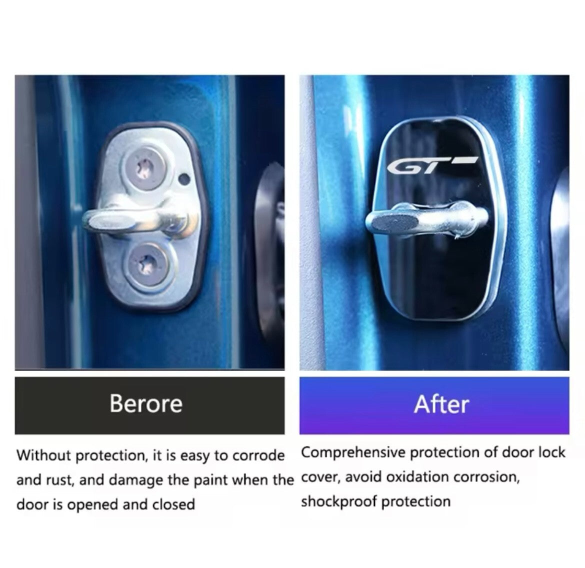 Peugeot GT Line Carbon Fibre Stainless Door Lock Catch Protector Covers 4pcs