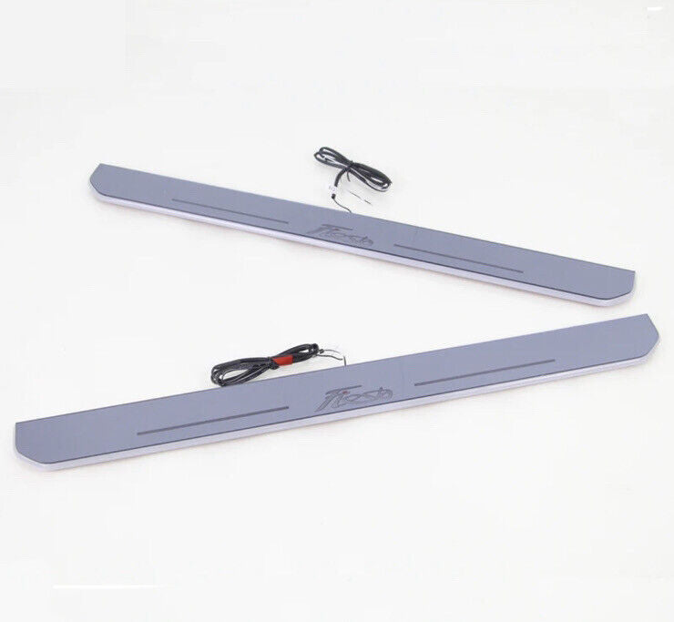 Ford Fiesta White LED Door Sill Protector Strips Door Scuff Plate Lights Chrome