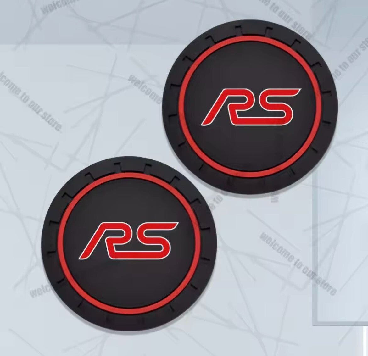Ford Focus RS Anti-Slip Drink Coaster Cupholder Mats Black Red 72mm 2pcs