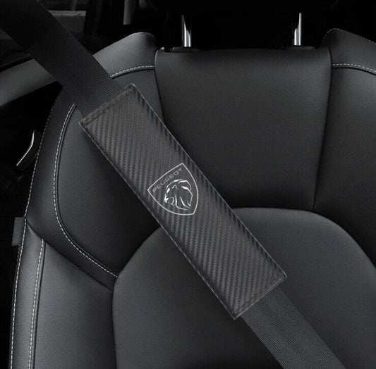 2pcs Peugeot Seatbelt Cover Shoulder Pads PU Leather Carbon For Peugeot Vehicles