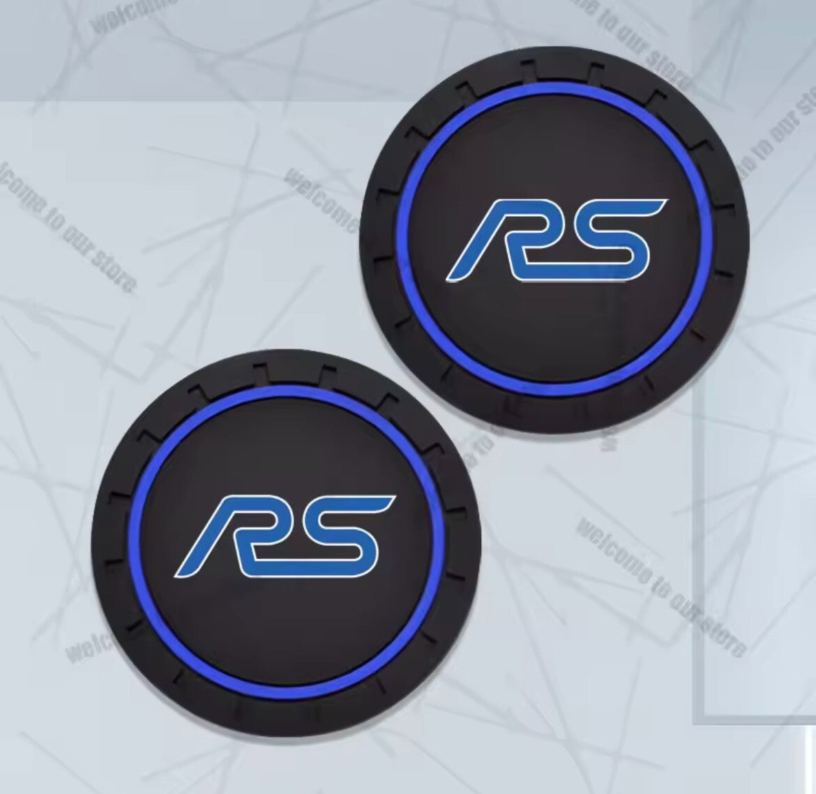 Ford Focus RS Anti-Slip Drink Coaster Cupholder Mats Black Blue 72mm 2pcs
