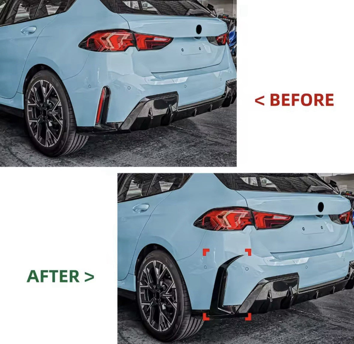 BMW 1 Series F70 2024+ M Sport Gloss Black Rear Bumper Side Vent Canards 2pcs
