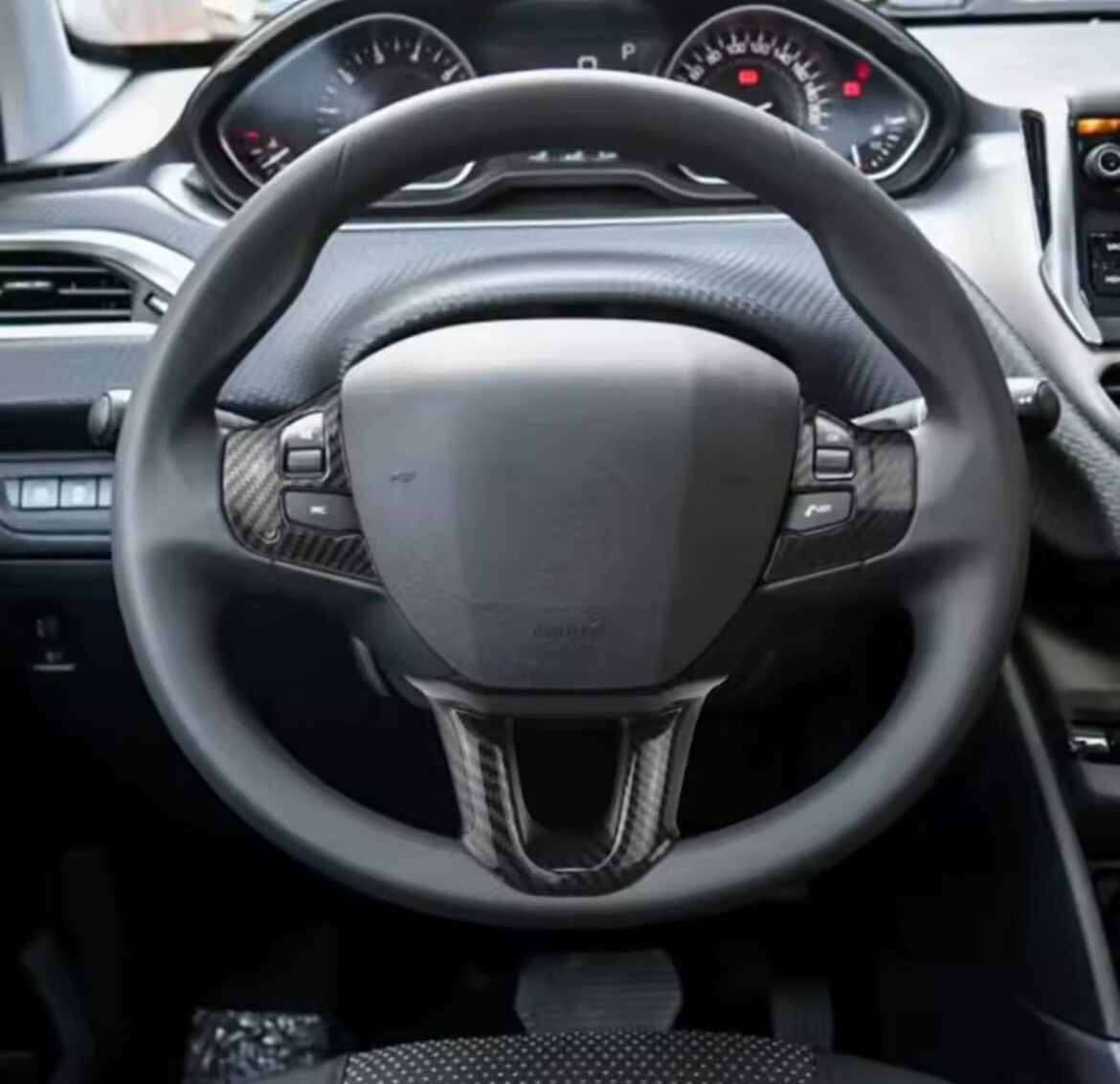 Peugeot 208 T9 2008 Carbon Fibre Effect Steering Wheel Trim Cover 3pcs