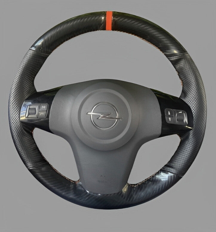 Vauxhall Corsa D 2006-2014 Leather & Carbon Fibre Steering Wheel Cover Black Red