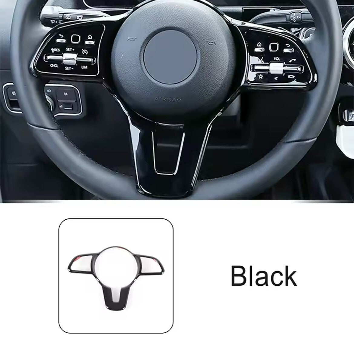 Mercedes A B C E Class CLA GLA GLC GLE 2019-2022 Gloss Black Steering Wheel Trim