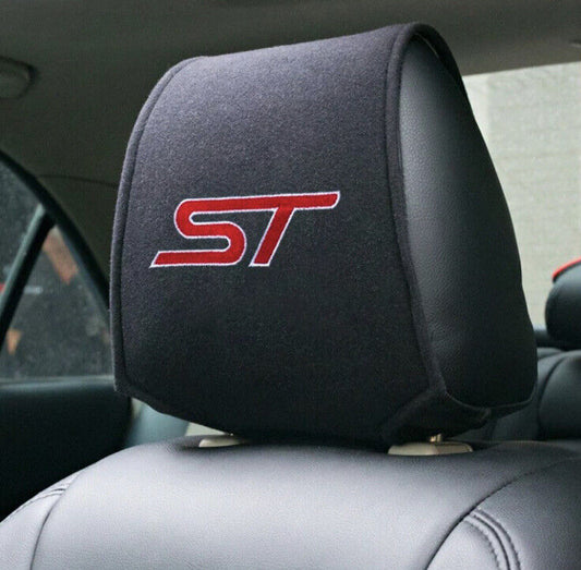 2pcs ST Headrest Covers For Ford Fiesta Focus Mondeo Puma ST Black & Red