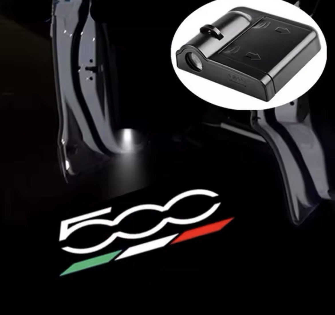 2pcs Wireless Fiat 500 LED Laser Projector Welcome Puddle Lights Battery Power