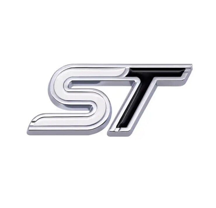 Ford ST Badge Black & White Two Tone Tailgate Boot Badge 3D Metal Fiesta Focus