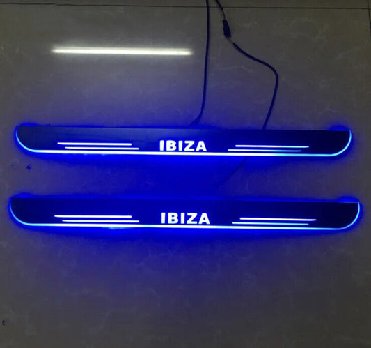 Seat Ibiza Blue LED Door Sill Protector Strips Scuff Plates Kick Plates Chrome