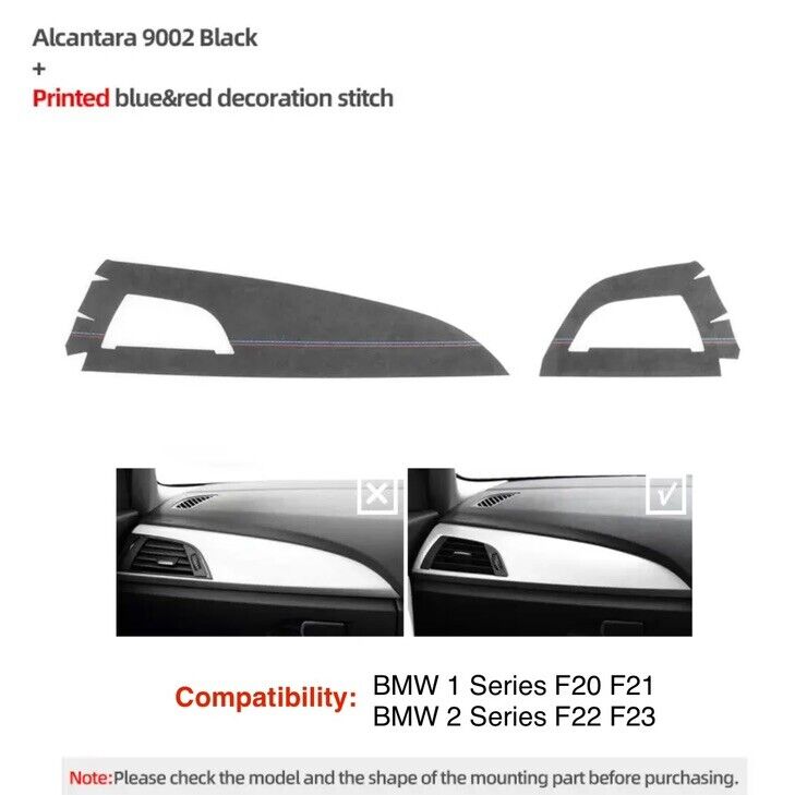 BMW 1 2 Series F20 F21 F22 F23 Black Alcantara Centre Dashboard Trim Cover