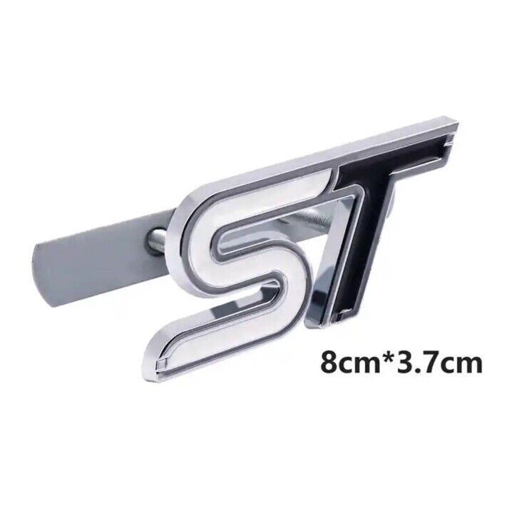 Ford ST Badge Black & White Two Tone Front Grille Badge 3D Metal Fiesta Focus