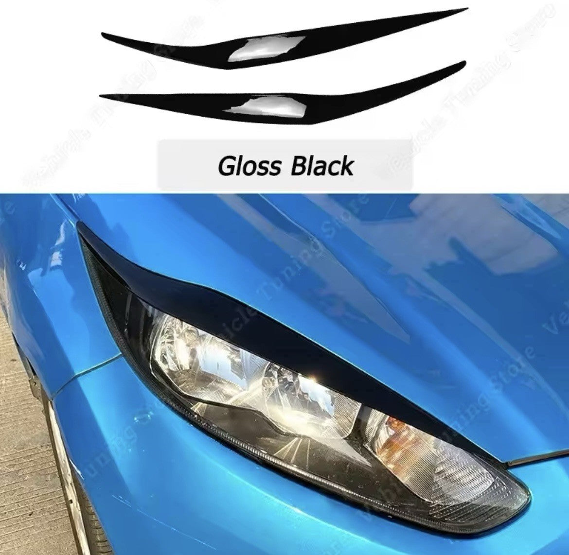 Gloss Black Headlight Eyelid Eyebrows For Ford Fiesta MK7.5 2013-2017 Facelift